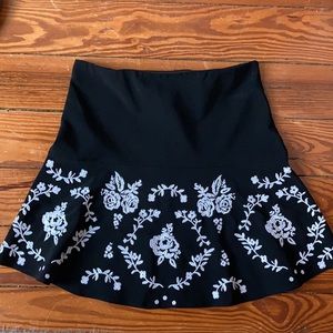 H&M Black Embroidered A-Line Skirt Medium
